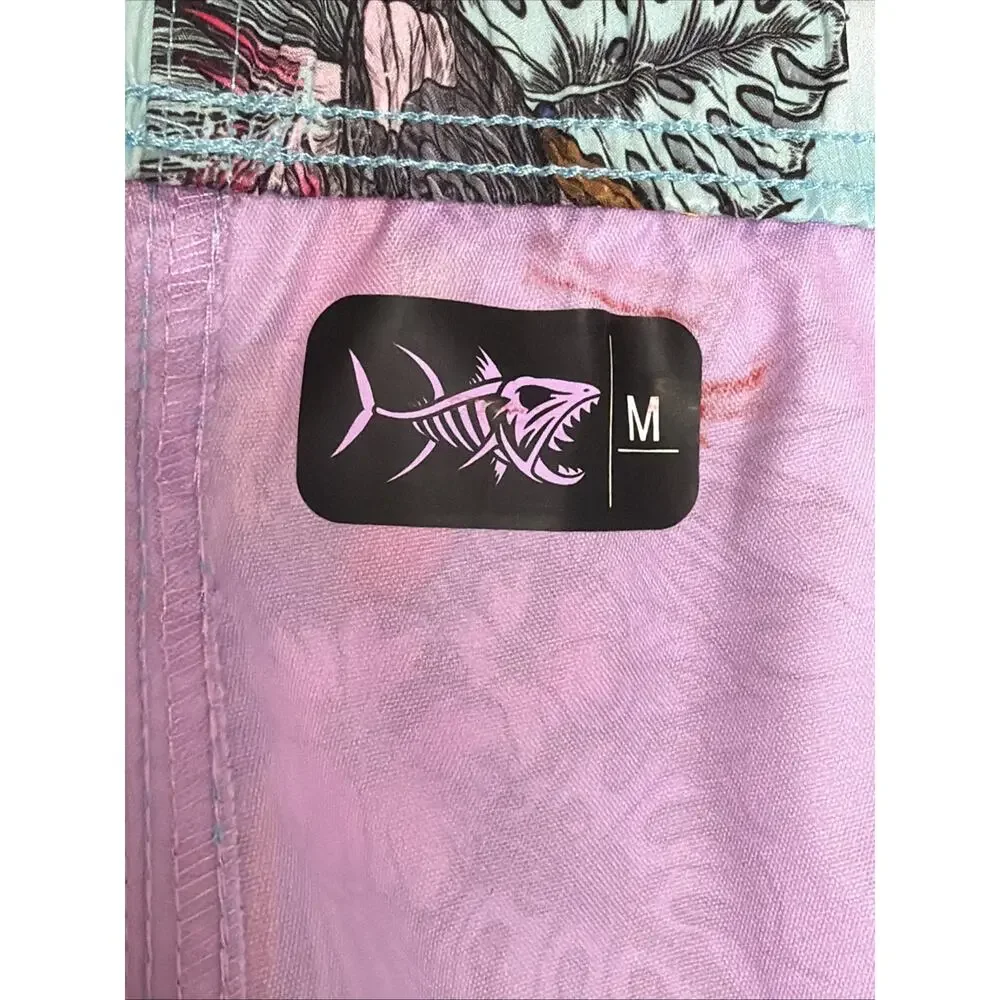Psycho Tuna Tropical Birds Swim Trunks Men's Medium Aqua Parrot Beach Resort NWT